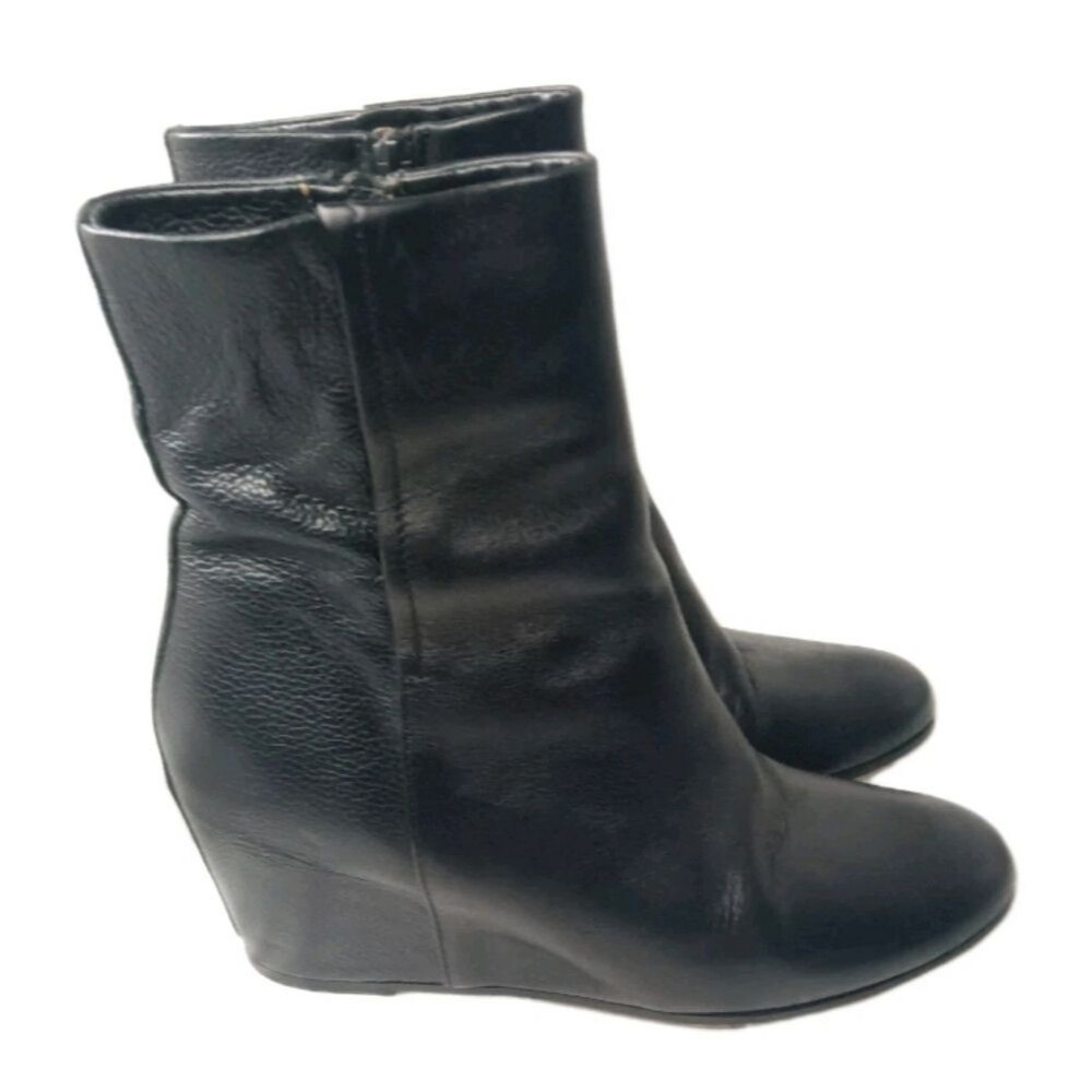 Vince Michela Hidden Wedge Black Leather Ankle Boots Women's Size 8